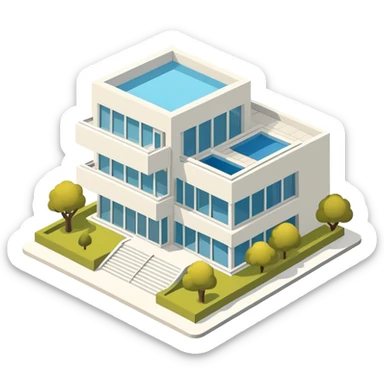 Modern Art Museum exterior, isometric dollhouse-style, realistic sticker