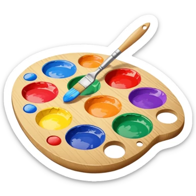 artist palette with colorful paints and a brush sticker