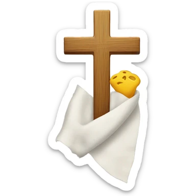A Cross with a piece of while cloth over it sticker
