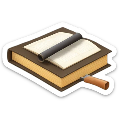 isometric thick BOOK with picture of wood, welder, leather, tools sticker