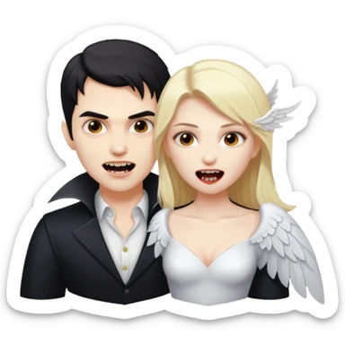Vampire man biting angel woman sticker