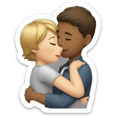A girl with short hair kissing a boy and hugging sticker
