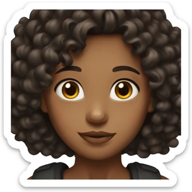 A girl with curly black brown hair and matte skin sticker