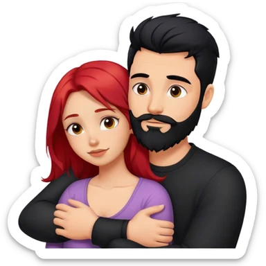 Girl red hair hugging guy with black hair and the beard  sticker