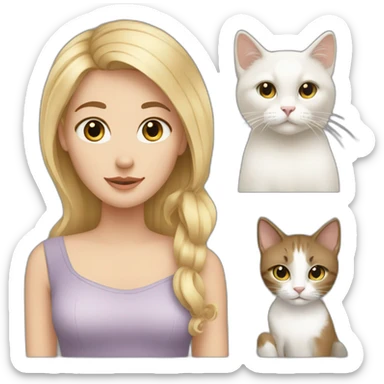 Blond white girl with 2 cats  one brown and one black sticker
