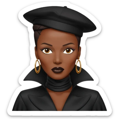 Grace Jones with dark brown hair, black outfit sticker