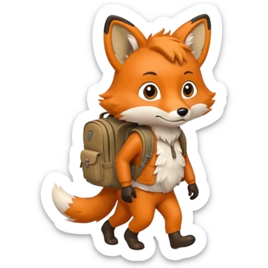 a fox walking with a backpack
 sticker