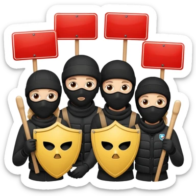 Ski mask people wearing black with shields and signs sticker
