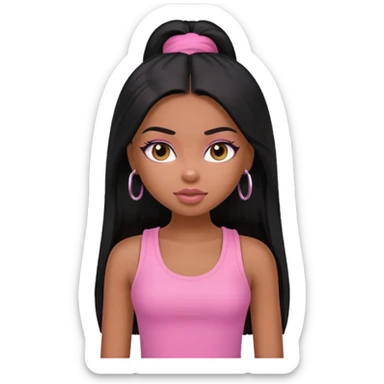 a pretty bratz dusky girl with long straight black color hair and pink tank top on sticker
