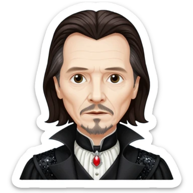 Gary Oldman as Dracula with long dark brown hair, black sequin outfit, without glasses sticker