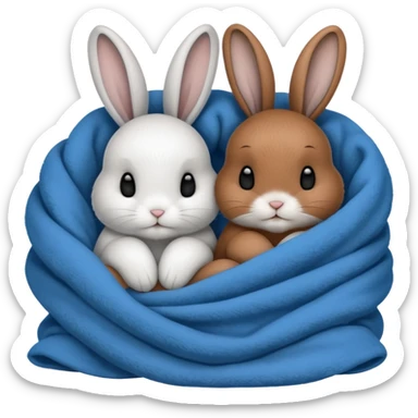 Two bunny's also black, brown & white, in a blue blanket cuddling together sticker