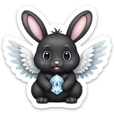 Black bunny with wings and with white cristal sticker