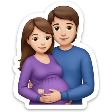 Pregnant woman with long brown hair and fair skin and man with short brown hair and fair skin hugging.

 sticker