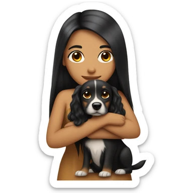 pretty woman with very long black hair and caramel skin hugging a dog sticker