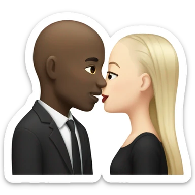 White girl dark hair kissing bald black man sticker