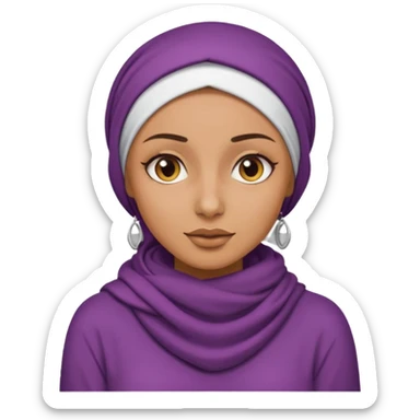 tanned skin woman with a headscarf, makeup, and a long sleeve shirt covering shoulders and arms, emoji style sticker