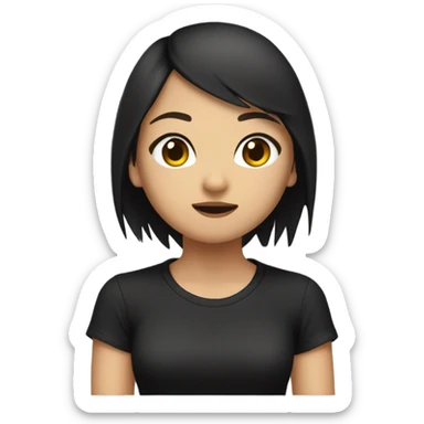 An Asian girl with short brown hair and black “Metallica” t-shirt sticker