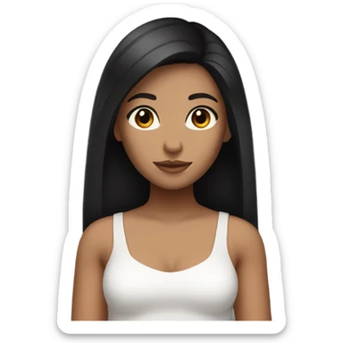 A girl with light brown skin and brown eyes and dark black straight hair and a white tube top sticker