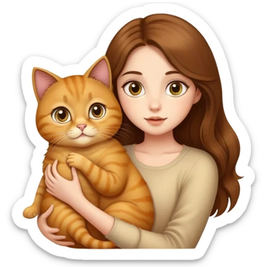 Pretty girl with big eyes and long brown hair with a baby golden fat cat  sticker