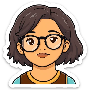 A hispanic girl with black glasses and brown and black highlights on her hair sticker