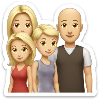 4 friends. Chinese lady, bald man, blonde man, brown hair lady sticker