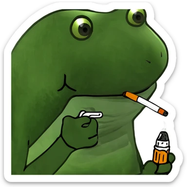 smoking cat, green bufo frog meme style sticker