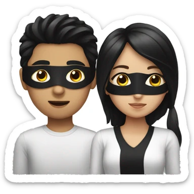 a boy with a black hair wearing a black mask and girl sticker