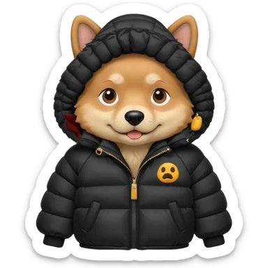  dog in oversized black puffer with hood sticker