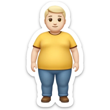 A 3D emoji in iOS emoji aesthetic style of a chubby full-body person standing upright, with round belly, soft features, and a cheerful smile. Glossy texture, bright lighting, minimal white background, friendly and expressive design. sticker