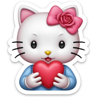 Hello kitty qui fait un bisous avec un cœur rose  sticker