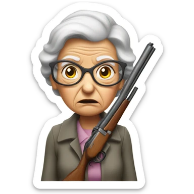 Old lady with shotgun looking angry sticker