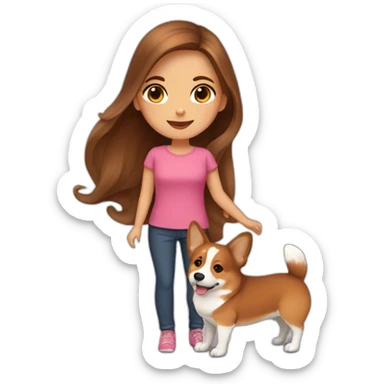 girl with long brown hair with corgi sticker