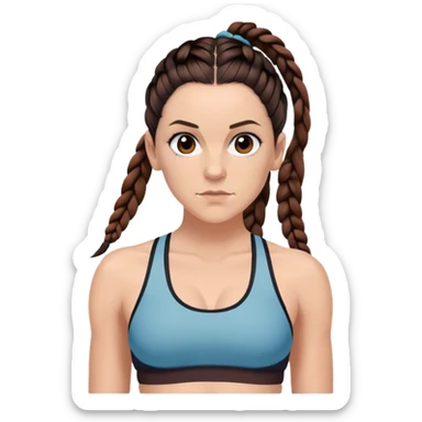 Melanie chisholm with two dark brown french braids, wearing a sports bra sticker