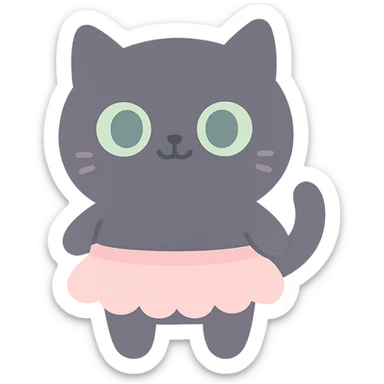 round black cat, green eyes, wearing a tutu, cute style, sweet and lovable sticker