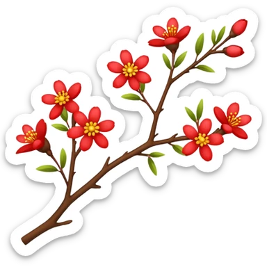 Red tree branch twig with flowers  sticker