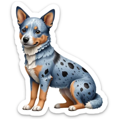 cinematic-[australian catle dog]-realistic-full-body-sitting-emoji,-tail-resting-loosely-beside-its-paws,-head-tilted-dramatically,-sleek-[vibrant-blue-speckle-fur]-fur,-simplified-yet-realistic-focused-features,-highly-detailed,-glowing-with-an-almost-sarcastic-glow sticker