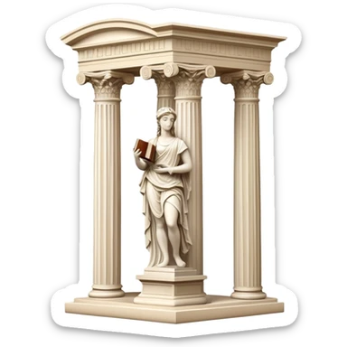 An icon featuring a paint palette, a sculpture, and a book, symbolizing the study of culture and art. The design includes a classical column and a canvas, representing art history and cultural exploration. Transparent background highlights the connection between creativity and history. sticker