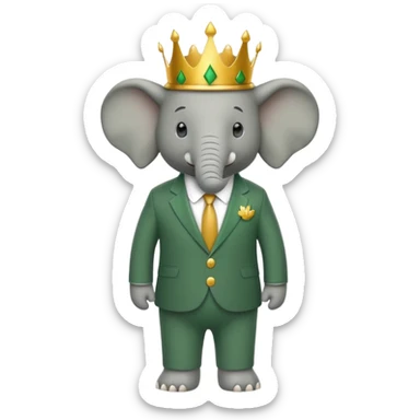 Babar the elephant cartoon character with crown and green suit sticker