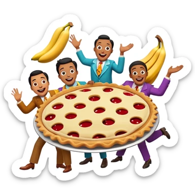 A vintage movie poster-style design featuring slapstick humor elements—funny characters in exaggerated poses, oversized props, and bright colors. Include elements like pies in faces, a falling banana peel, and cheerful expressions. Retro cinematic style. Transparent background. sticker