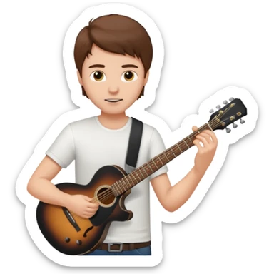 white Guy with brown hair playing a black coloured guitar sticker