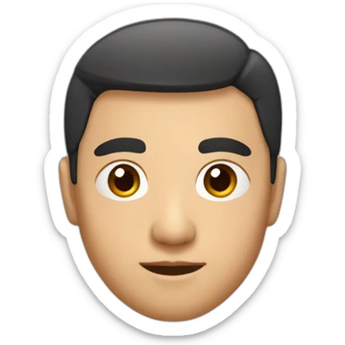 Asian, with thick eyebrows and an inch head sticker