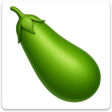 Create a green eggplant in the style of emoji (apple style emojis). The eggplant should have a smooth, shiny surface with a green color and a green stem, resembling the typical emoji style. sticker