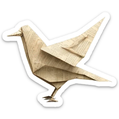 Sparkling patterned Beige Origami bird made of newspapers  sticker
