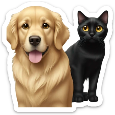 Golden retriever and black cat  sticker