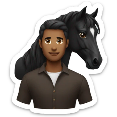 A black horse with their human that have brown hait  sticker