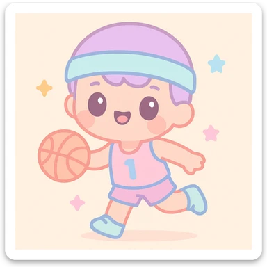 person playing basketball, kawaii style sticker