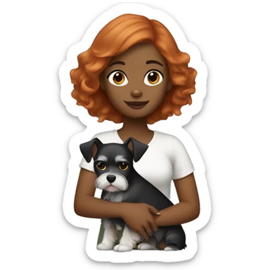 Black girl with ginger hair holding mini schnauzer  sticker