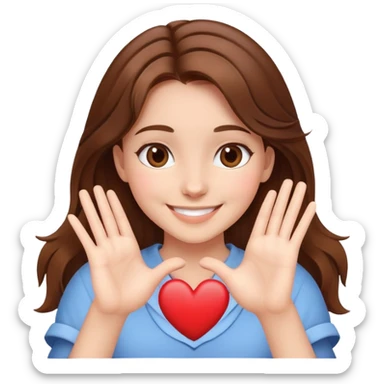 brown hair girl smiling making heart from her hands  sticker