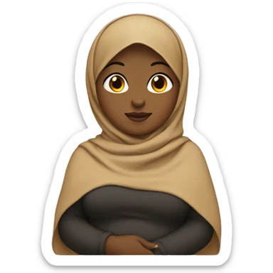 Black chubby Hijab woman holding tan baby sticker