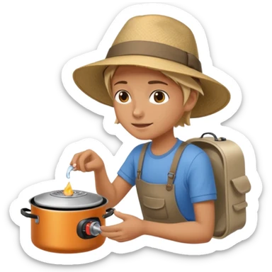 A camper boiling water on a portable stove, enjoying the outdoor breeze.
 sticker